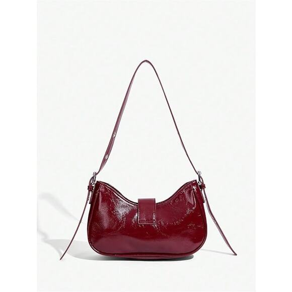 New Floerns Womens Tomato Red Faux Leather Buckled y2K Punk Shoulder Bag Purse - Picture 3 of 6